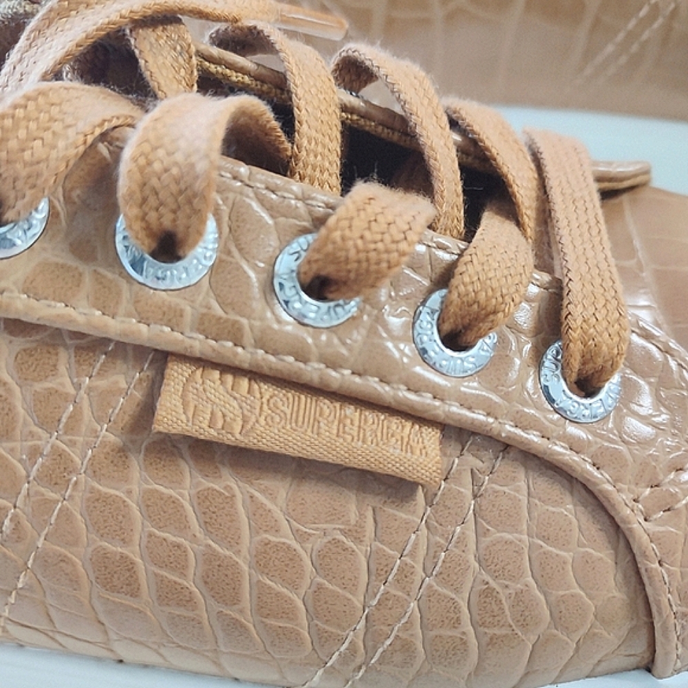 Superga Tan Croc-Embossed Platform Sneakers Size 6 - Picture 7 of 11
